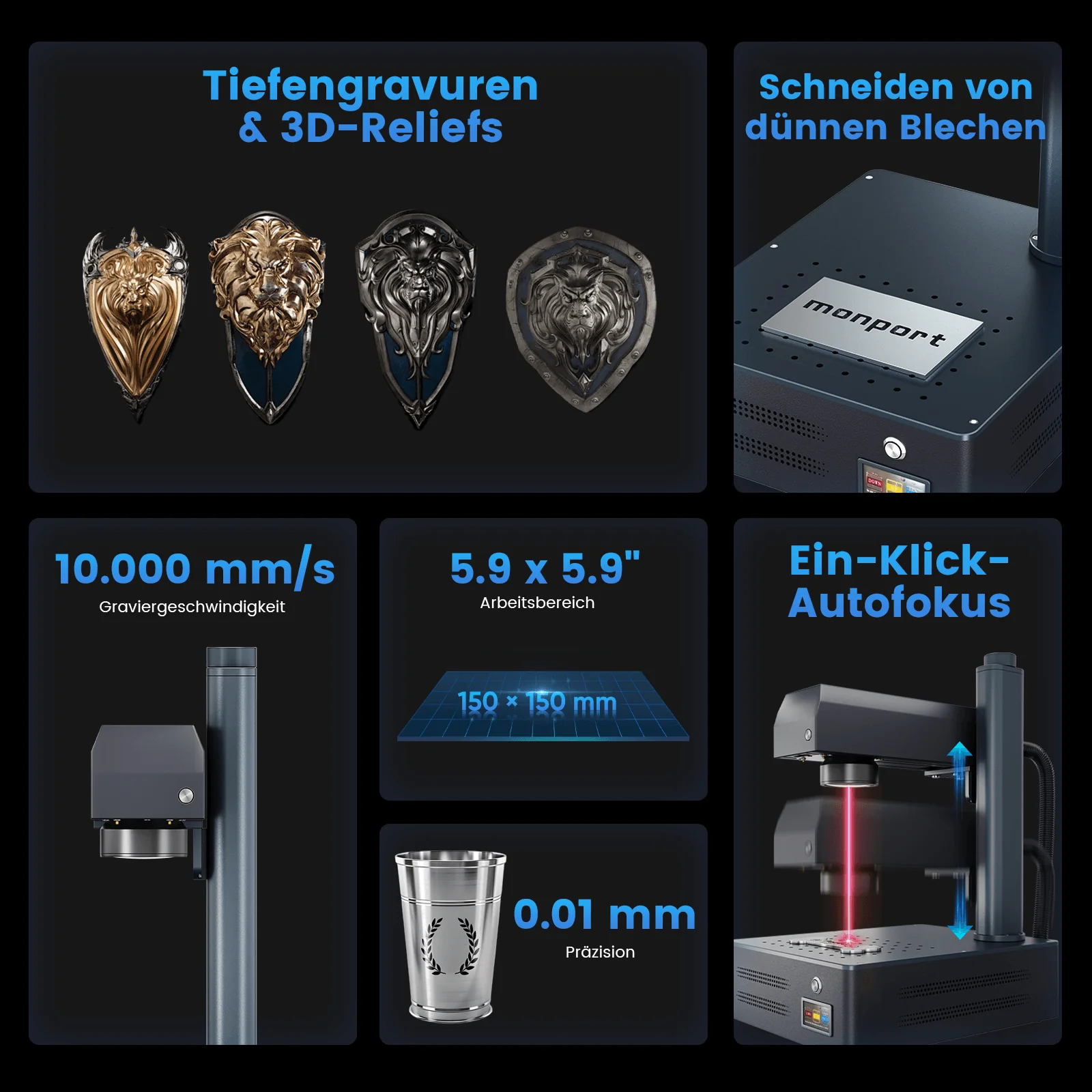 Monport GM 50W Pro Integrierte Faserlaser-Graviermaschine & Markiermaschine mit Autofokus - Maschine - Image 3