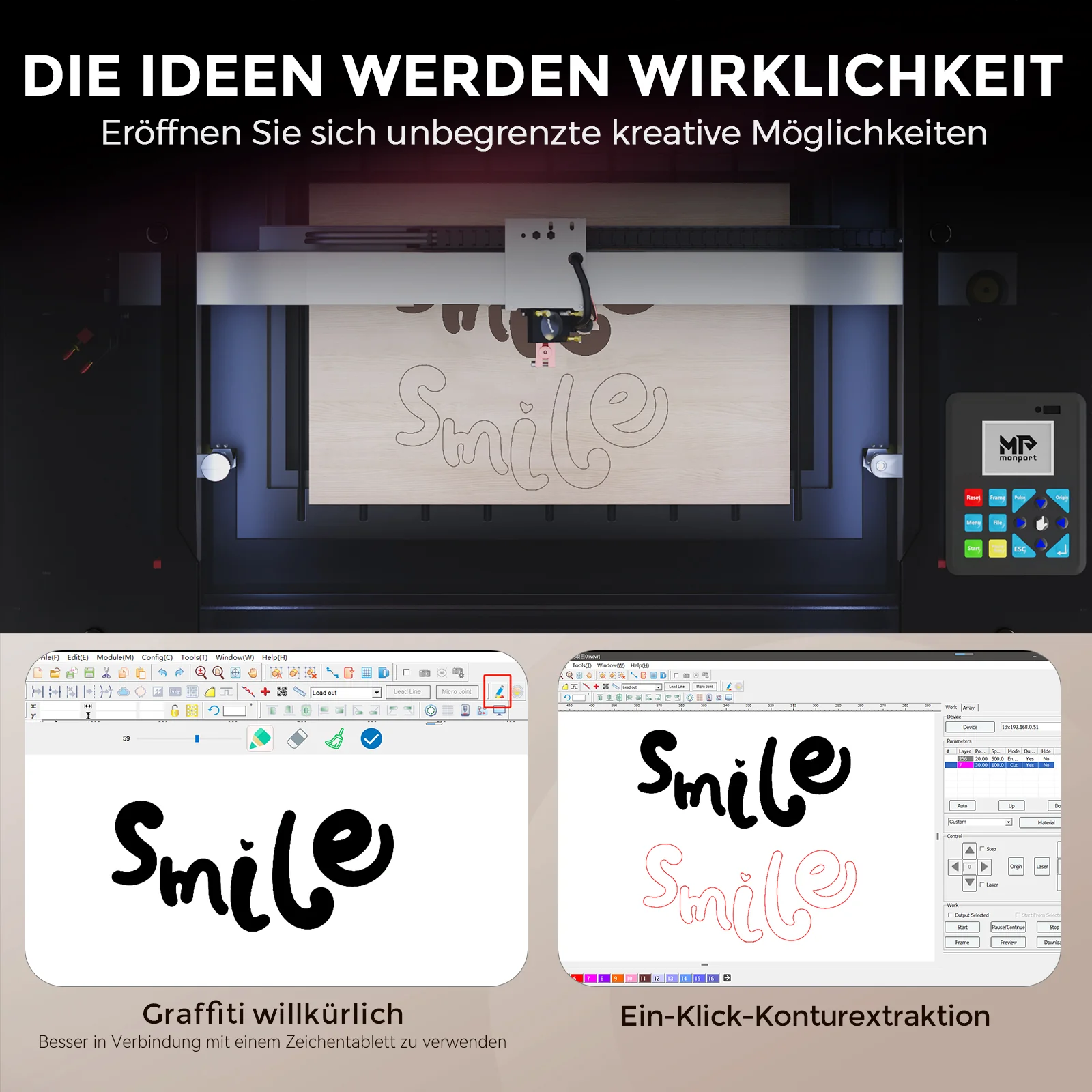 Monport Reno45 Pro 45W Desktop CO2-Lasergravierer und -schneider (16" x 12") mit brandneuem Assistierter Autofokus - Image 12