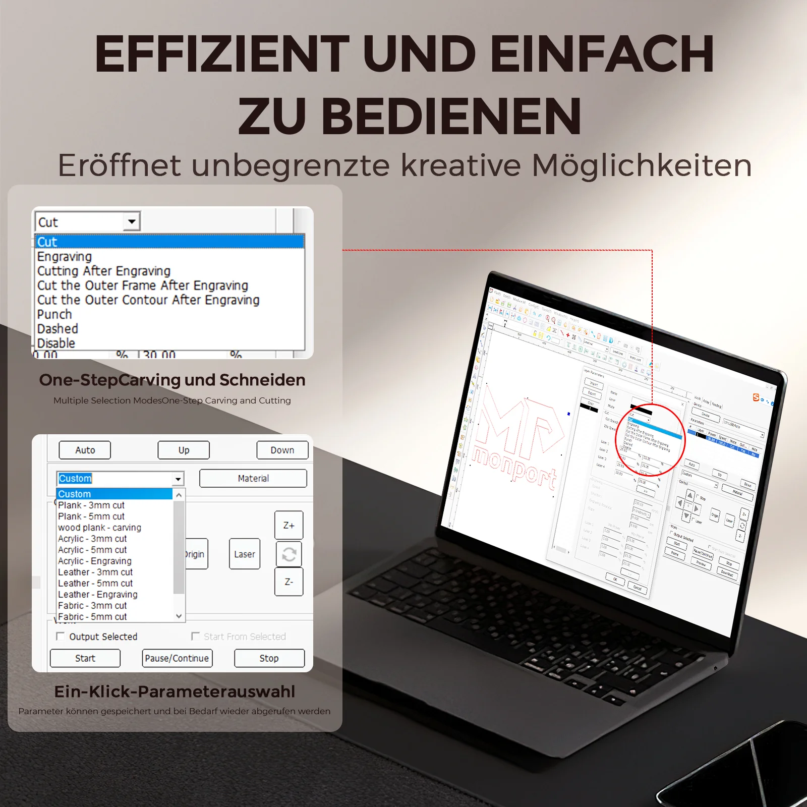 Monport Reno45 Pro 45W Desktop CO2-Lasergravierer und -schneider (16" x 12") mit brandneuem Assistierter Autofokus - Image 14