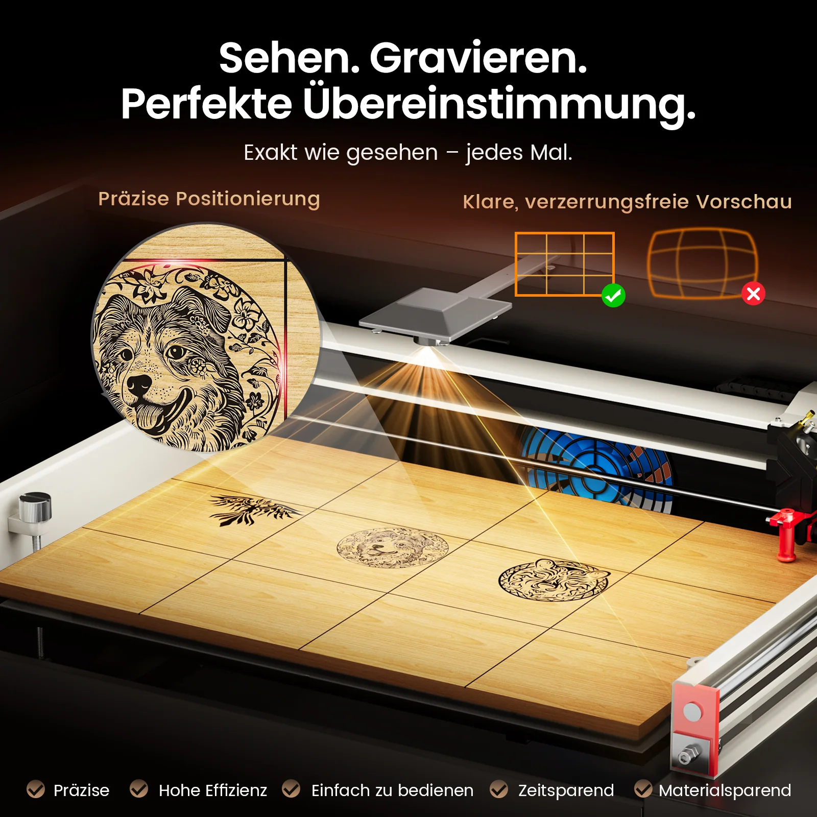 Monport Reno45 Pro Vision 45W Desktop CO2 Lasergravur- und Schneidemaschine (16" x 12") mit 8MP HD-Kamera und magnetischer Autofokus-Unterstützung - Image 12