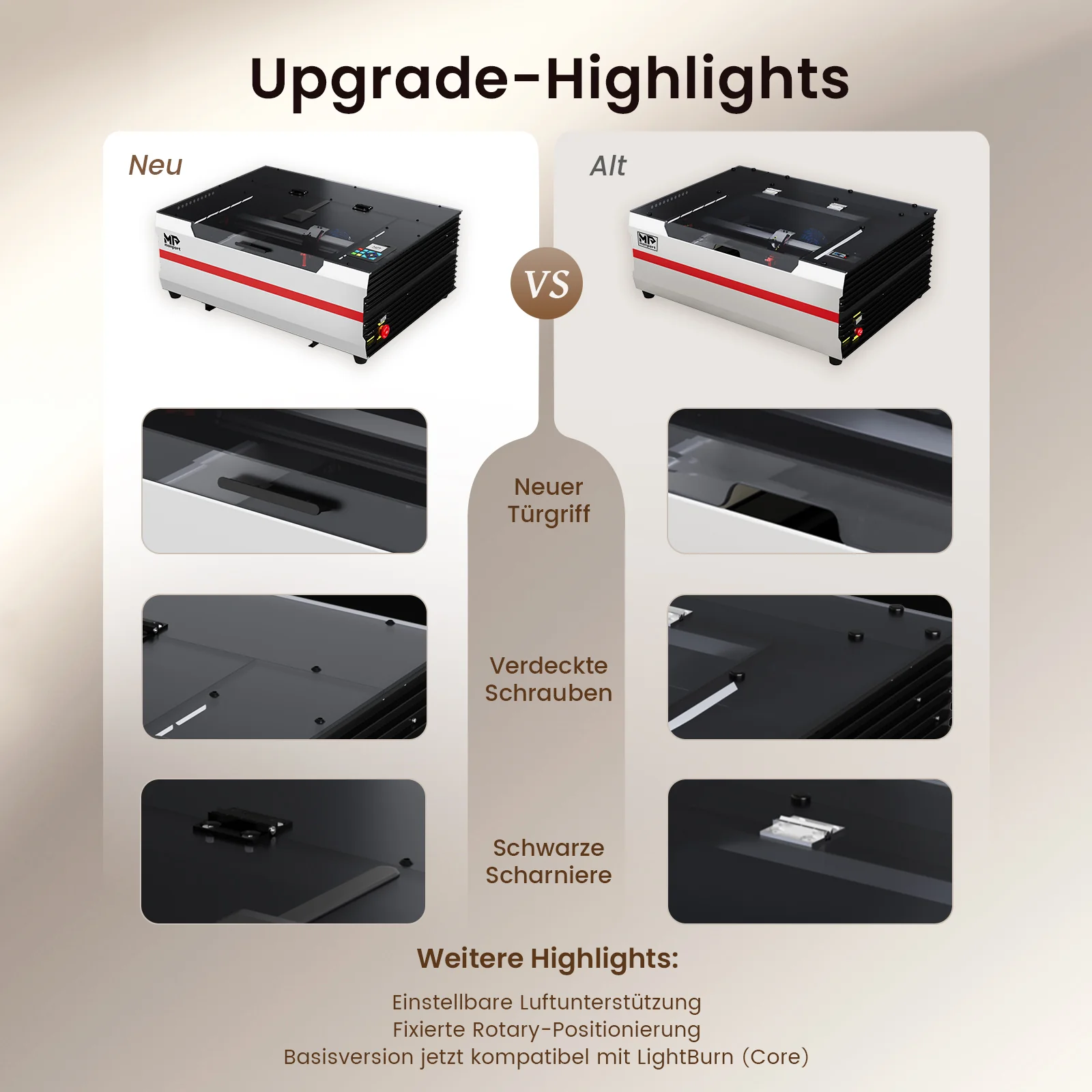 Monport Reno45 Pro Vision 45W Desktop CO2 Lasergravur- und Schneidemaschine (16" x 12") mit 8MP HD-Kamera und magnetischer Autofokus-Unterstützung - Image 13