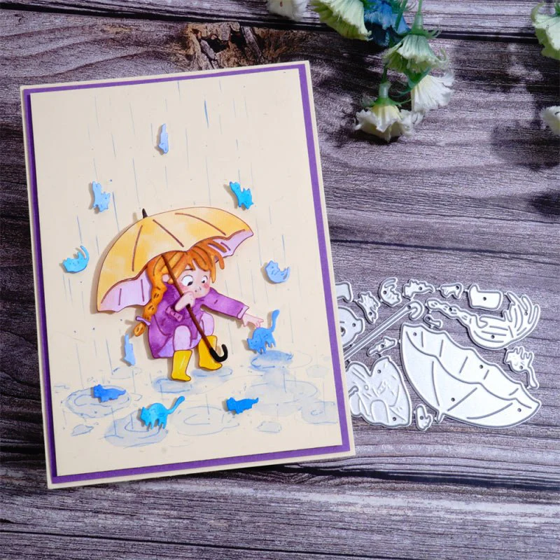 Trendige Lasergravurdatei: Mädchen mit Regenschirm